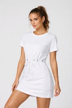 Fabletics White Odin Sweatshirt Sporty Mini Dress XS Short Sleeve Athleisure